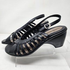 Dansko Leather Heels Womens 9.5 Black Slinback Strap Open Toe Shoes